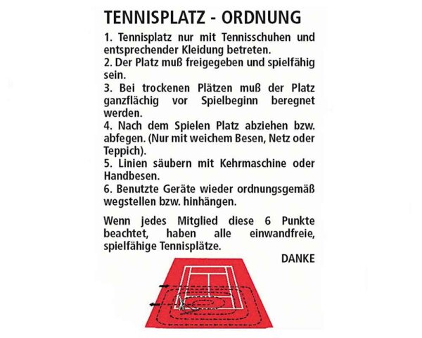Hinweisschild Tennisplatz-Ordnung